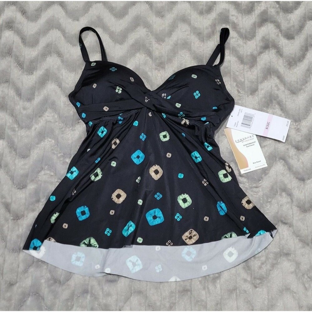 Coco Reef Shapemaker Contours Womens Size 8/32C Black Geometric Tankini Swimsuit